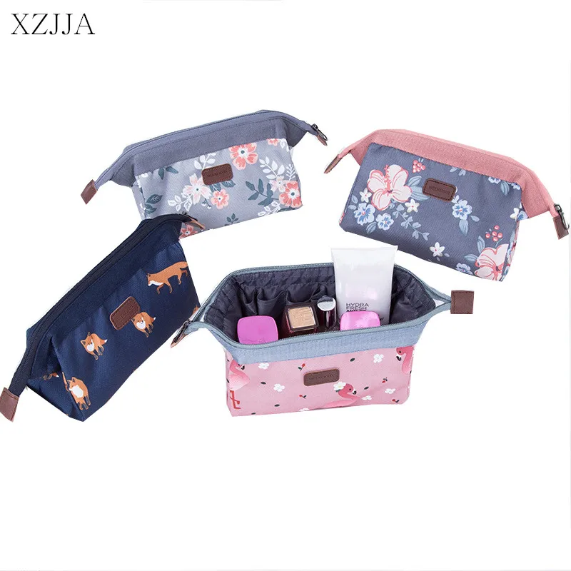 XZJJA Cute Cartoon Flamingo Portable Zipper Cosmetic Bag Girl Canvas Makeup Organiser Case Cute Simple Sundries Storage Bags