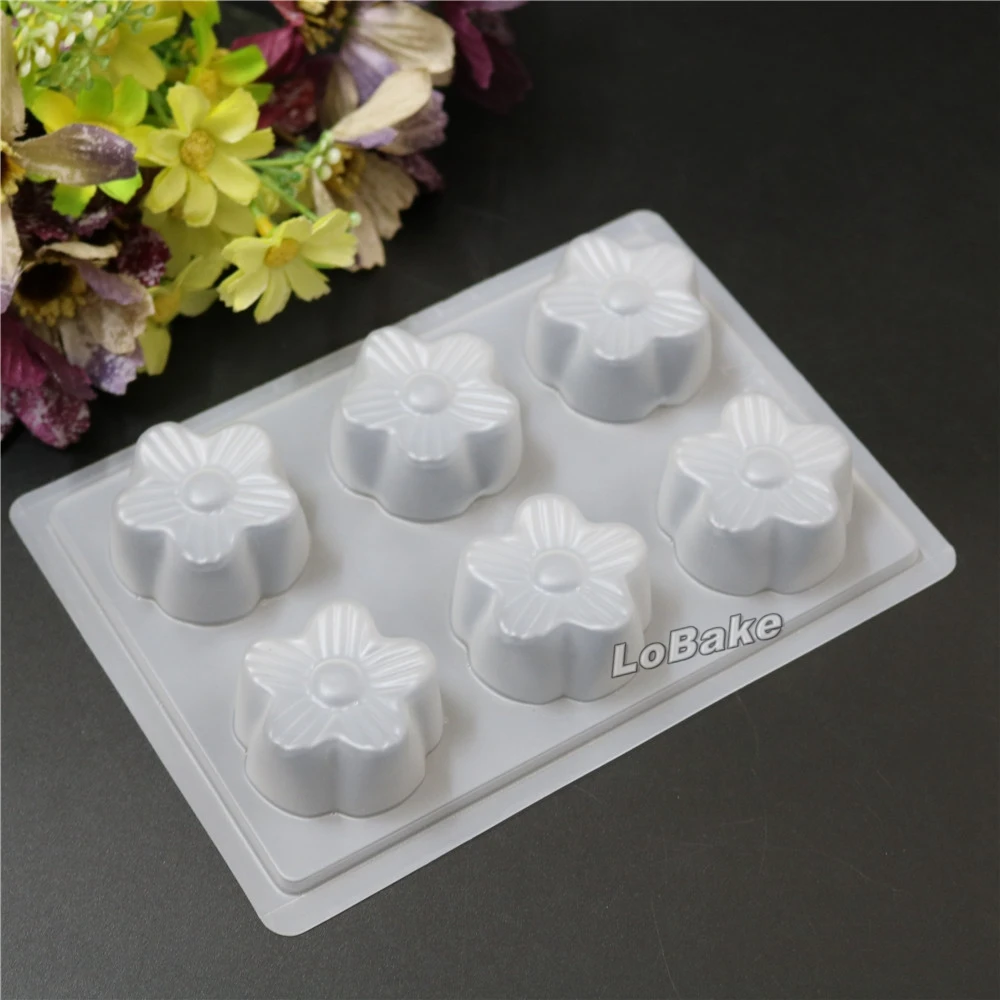 (5pcs/lot) New 6 cavities small flower shape PP Plastic Semi-transparent Chocolate Jelly Candy fondant Mold cheap-kitchen-tools