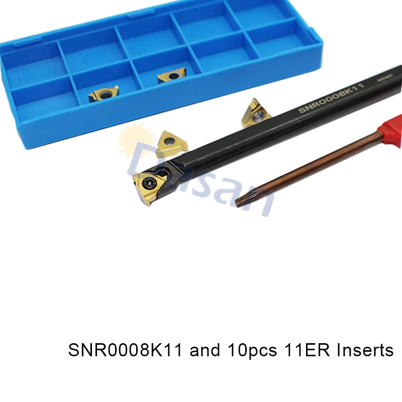 SNR0008K11 SNR0010K Turnining  Holder +10pcs 11IR A60 or A55 Carbide Inserts CNC Lathe Machine Threading Toolholder Set