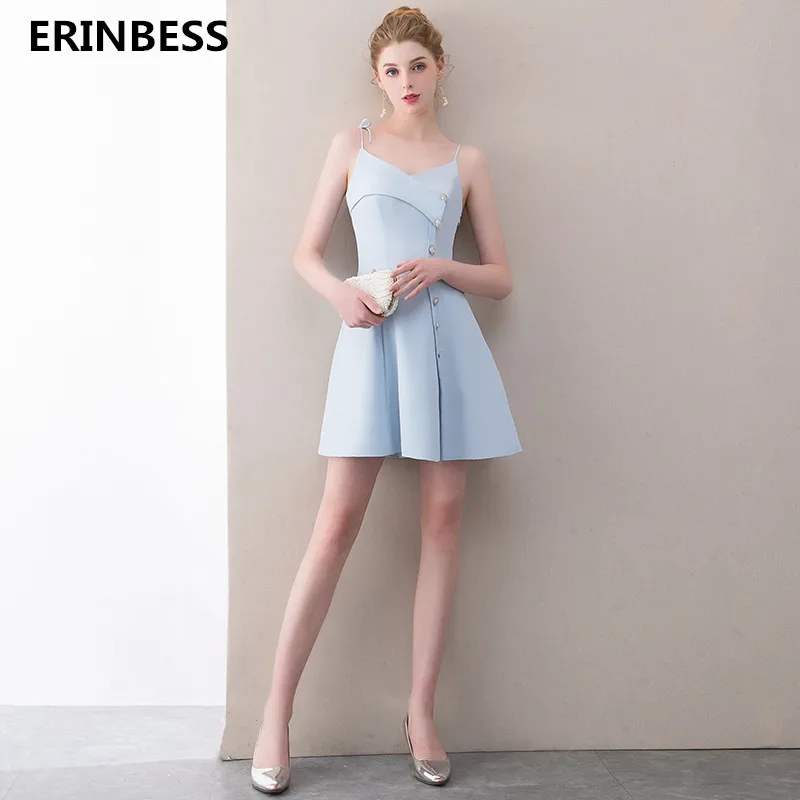 

Robe De Soiree Short Prom Dresses A Line Evening Dresses Formal Gowns Sleeveless Evening Dress 2019 Elegant Blue Prom Dress