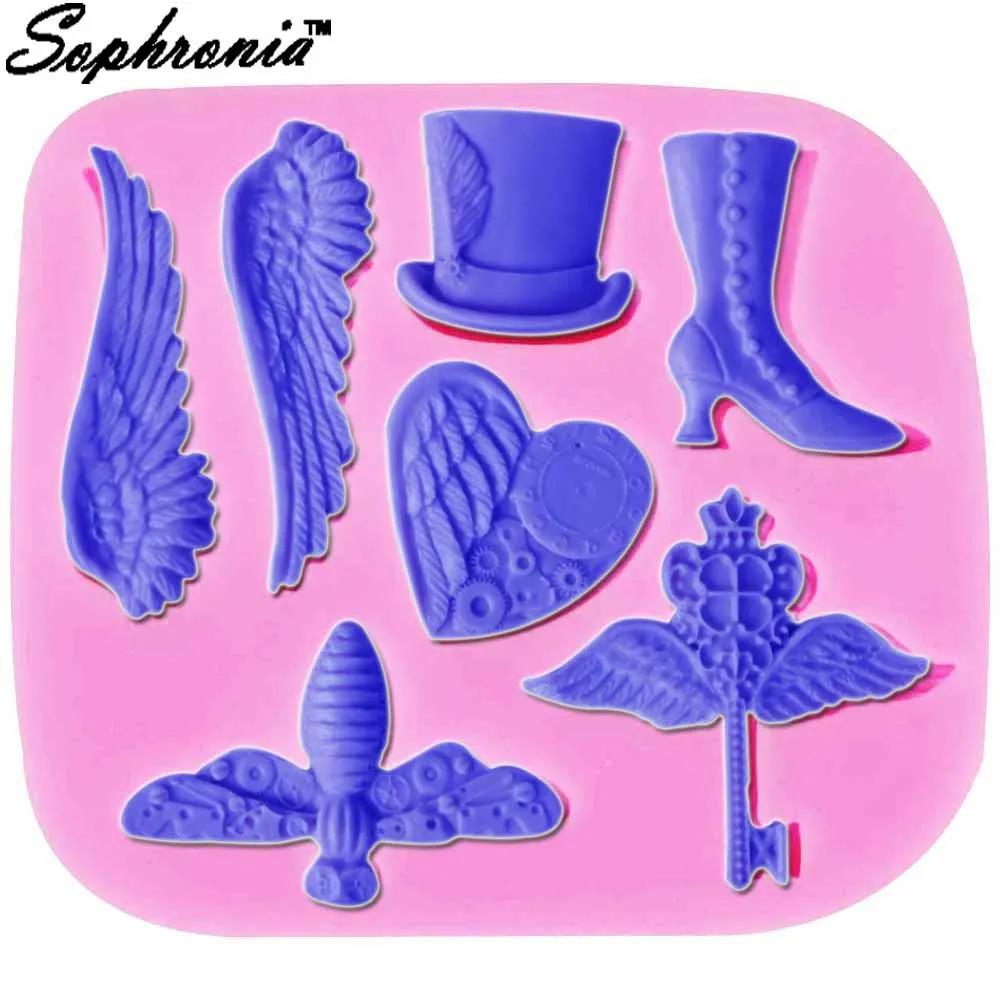 

10PCS/SET Wings Hat Bees Keys Cake Silicone Mold Fondant Cake Chocolate Decorated Dessert Pastry Diy Bakeware Baking Tools m806