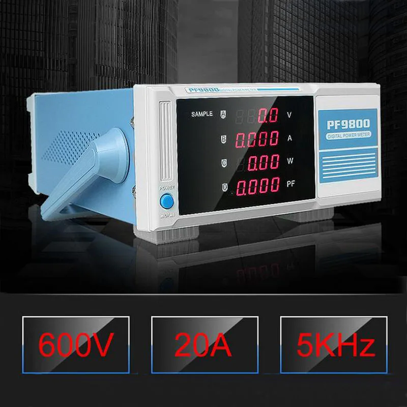 Digital Power Meter PF9800 Intelligent Power Tester 600V 20A Bandwidth 5KHz Electrical Parameter Measuring Instrument