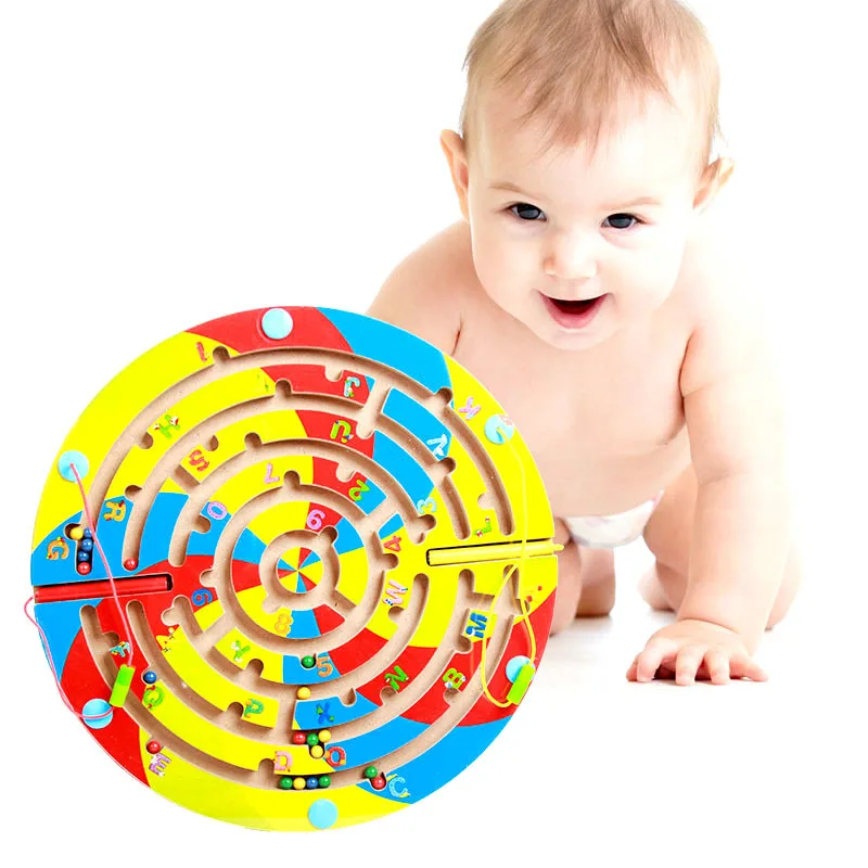 Magnetic alphanumeric wooden maze,Track the calligraphy bead,Children's intelligence development education toys