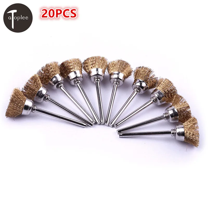 20 PCS Wire Polishing Wheel Brushes Brass Brush 3mm Shank Cup Brush For Dremel Rotary Tools Accessories Metal Rust Removal Tool