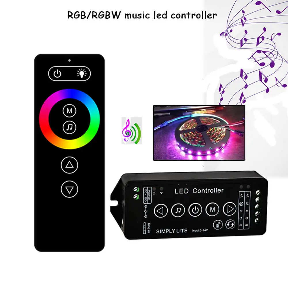 

New music RF strip led controller music sound sensor 5-24V remote controller with Wall Mount Holder for all RGB/RGBW strip light