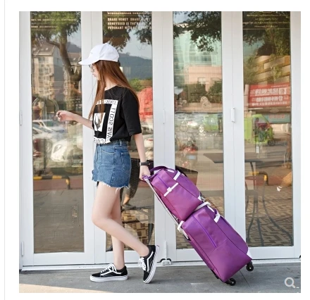 Women wheeled bags Travel trolley bags with travel handbag Nylon large capacity Travel Rolling Luggage bag wheels with handbag