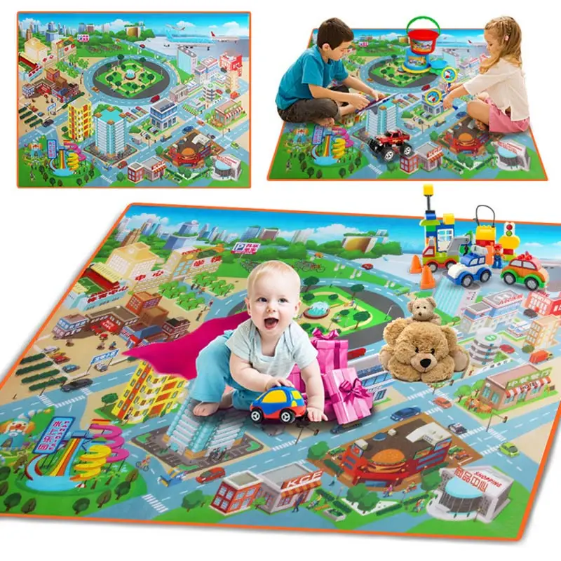 

Children Kids Baby Crawling Blanket Carpet Rug City Life Learn To Walk Road Traffic Play Mat Home @ 88