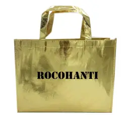 50x LOGO personalizzato stampato argento metallizzato oro Shinny Tote Bag in tessuto grandi sacchetti regalo per la spesa in tessuto Non tessuto per bomboniere per feste