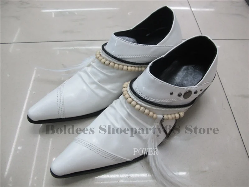 2019 New black White leather with Fur men handmade loafers with Crystal Rivet Fashion Banquet and prom men dress shoes