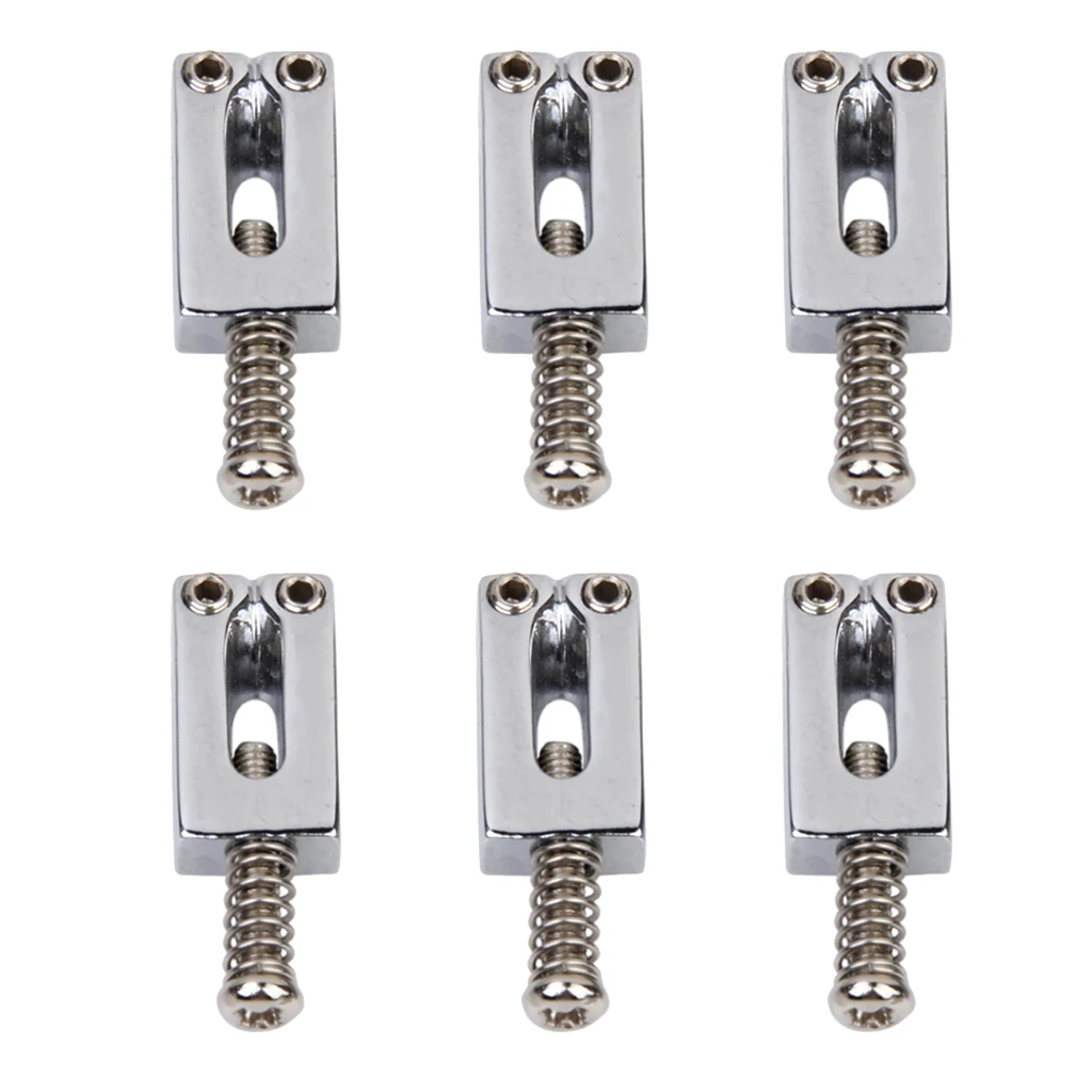 6pcs Chrome Electric Guitar Bridge Saddles with Screws and Springs Set For Strat Tely Guitar Replacements Parts