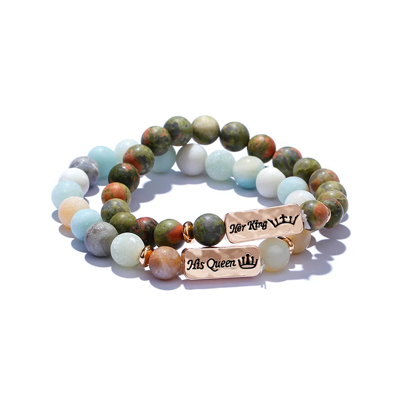 his queen her King Bead bracelet nature Stone Bracelets lovers queen King Bracelet Lucky beads Xmas Gift for wife girlfriend