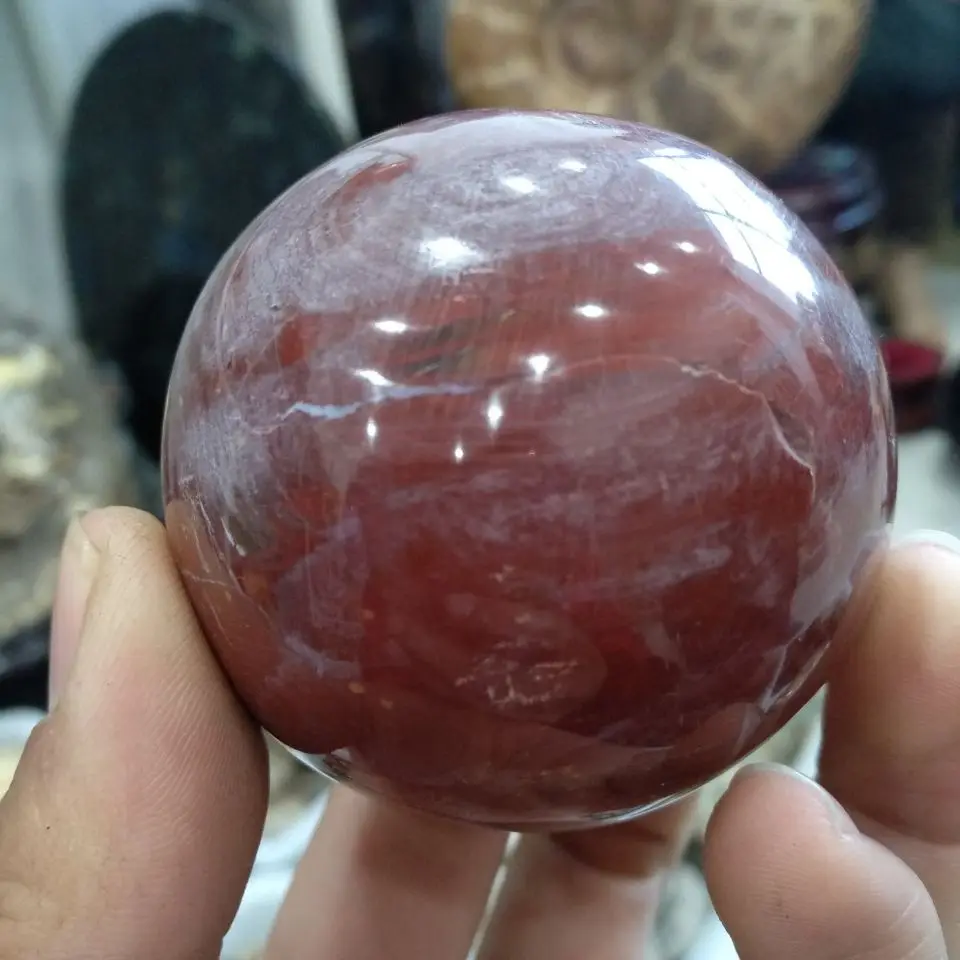 60mm Red Rose Petrified Wood Sphere Fossil Agate Quartz Crystal ball Madagascar