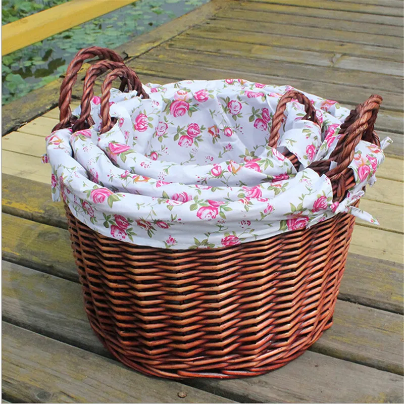 

1 pcs Home storage basket rattan storage basket willow dirty clothes snacks sundries box rustic cloth M-398