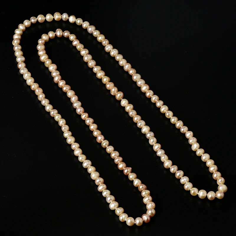 The yellow Gloss  is  More  Attractive and  more   Long  sized  8-9 MM  Natural Freshwater  Pearl  Necklace