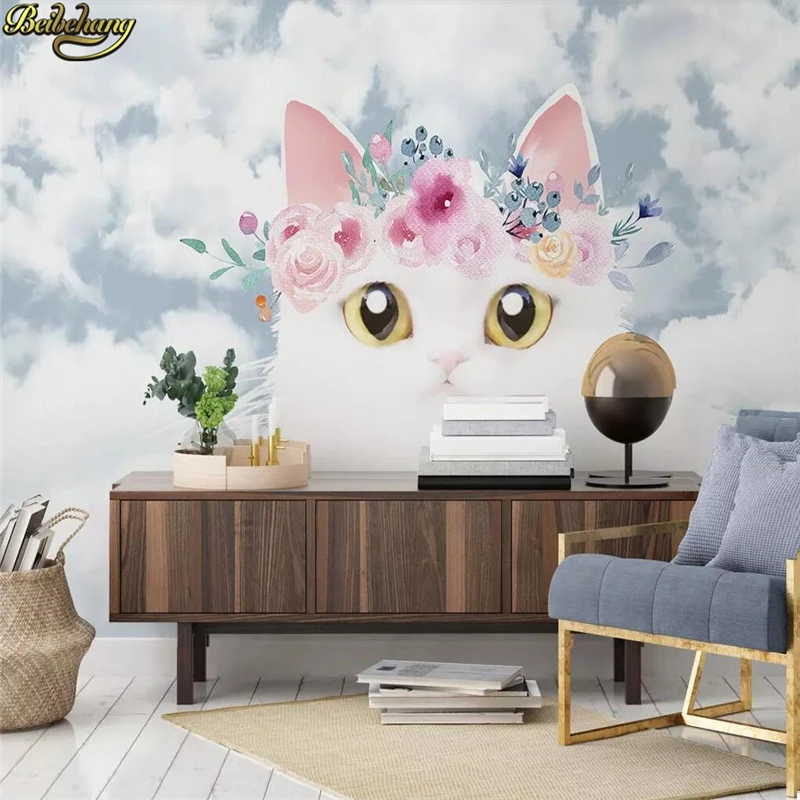 beibehang Custom 3d wallpaper mural modern Nordic cartoon cute kitten children room sky bedroom background wall papel de parede