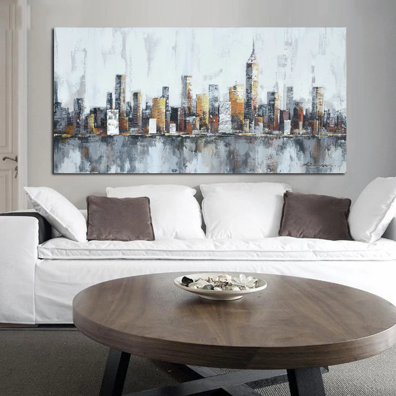 2016 New York Skyline Cityscape Architecture Abstract Wall Art Handmade Oil Painting Canvas Home Room Decoration