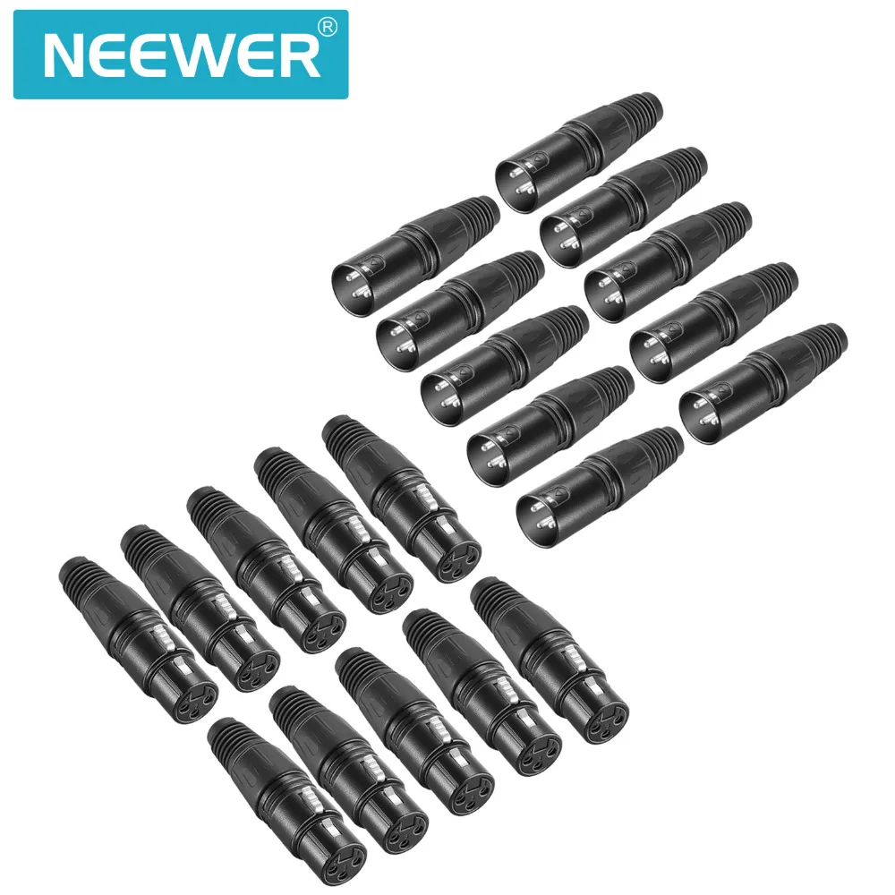 Neewer Micro Snake Charger Connector 3 Pin XLR 20pcs Audio Jack Microphone Connector with Charger Cable 10 Male