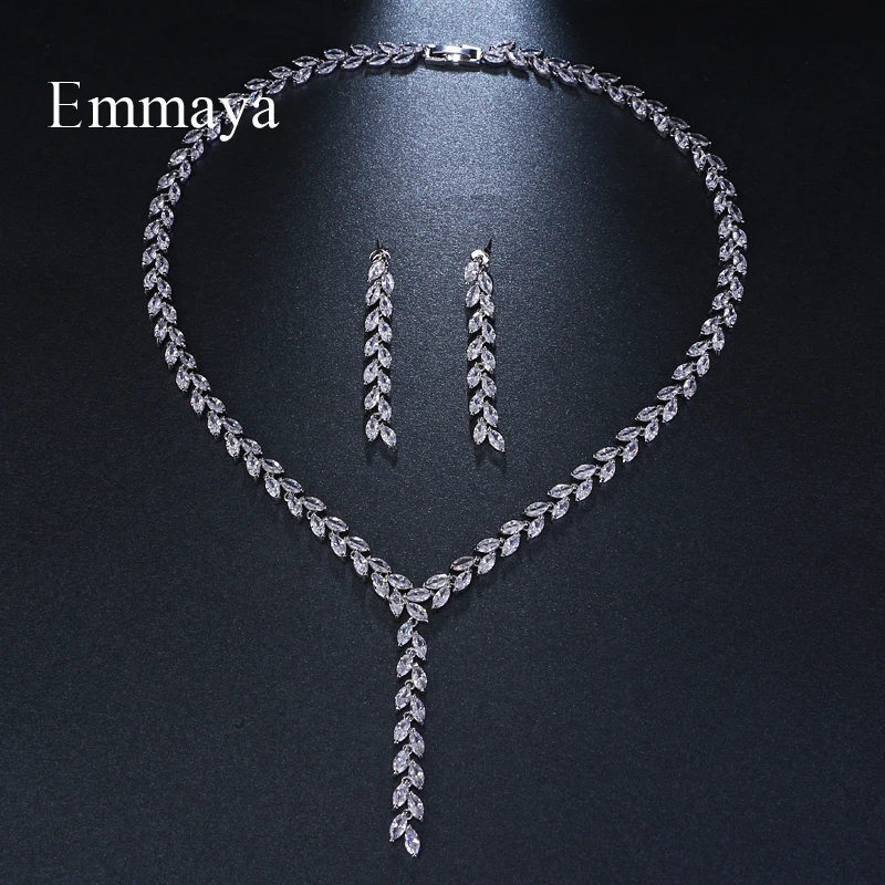 Emmaya Trendy Jewelry Design Romantic Salix leaf White Gold Color AAA Cubic Zircon Wedding Jewelry Sets For Brides Jewelry Gift