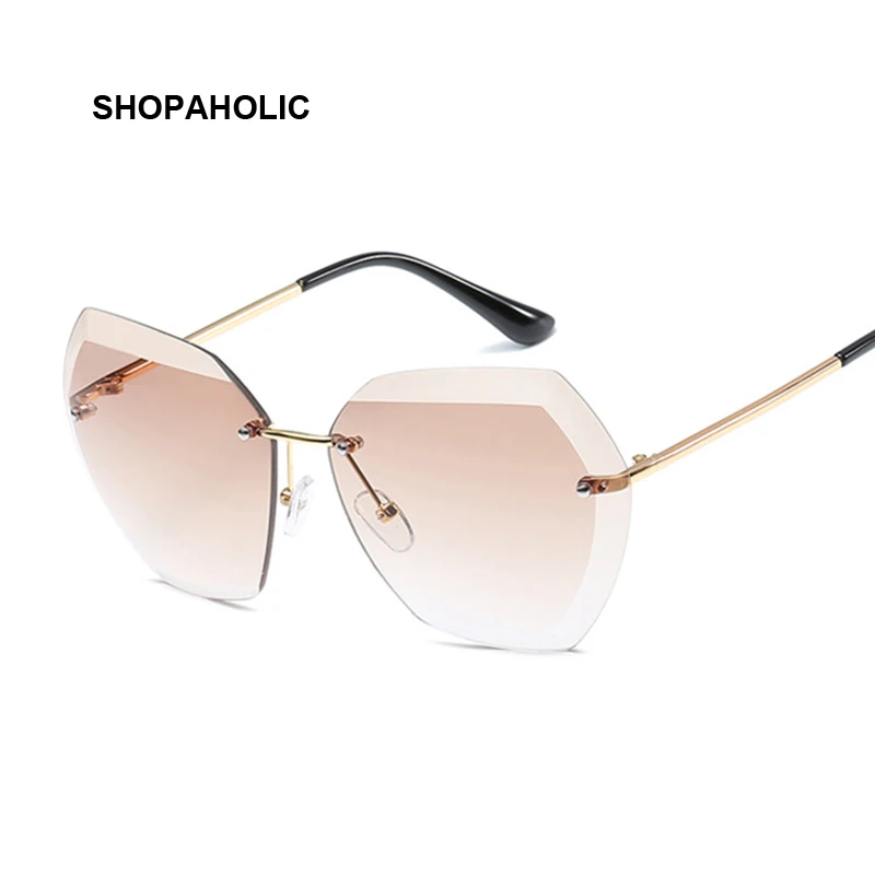 2021 Vintage Sunglasses for Woman Man Brand Rimless Rectangle Sun Glasses Female Retro Metal Frame Clear Lens Pink Shades