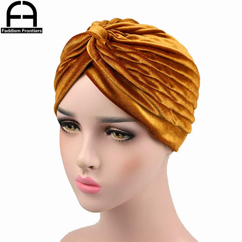 High Quality Women Velvet Turban Casual Vintage Double Stretchy Turban Headband Headwear Muslim Turbante Hijab Hair Accessorics