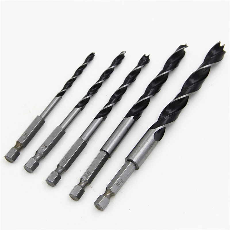 육각 섕크 HCS 트위스트 드릴 비트, 빠른 교체, 3 플루트 하드웨어 세트, 목재 DIY 도구, 4mm, 5mm, 6mm, 8mm, 10mm, 5 개