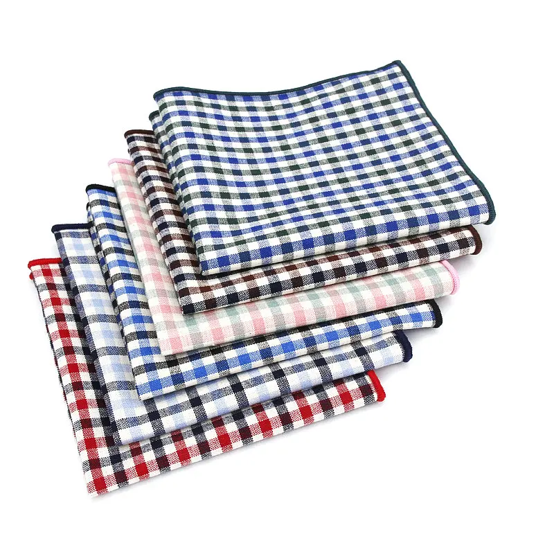 Vintage 100% Cotton Classic Suits Pocket Square 25cm*25cm Men\'s Handkerchiefs Plaid Check Fashion Chest Towel Hanky Hankies Gift