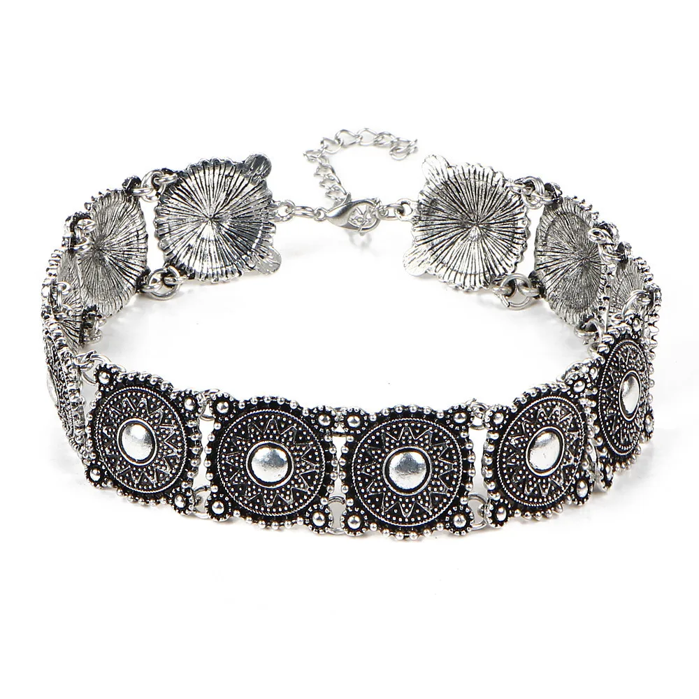 Hot Boho Gypsy Collar Choker Necklace Jewelry for Women Vintage Ethnic Bohemia Silver Plated Alloy Statement Necklaces Bead Neck
