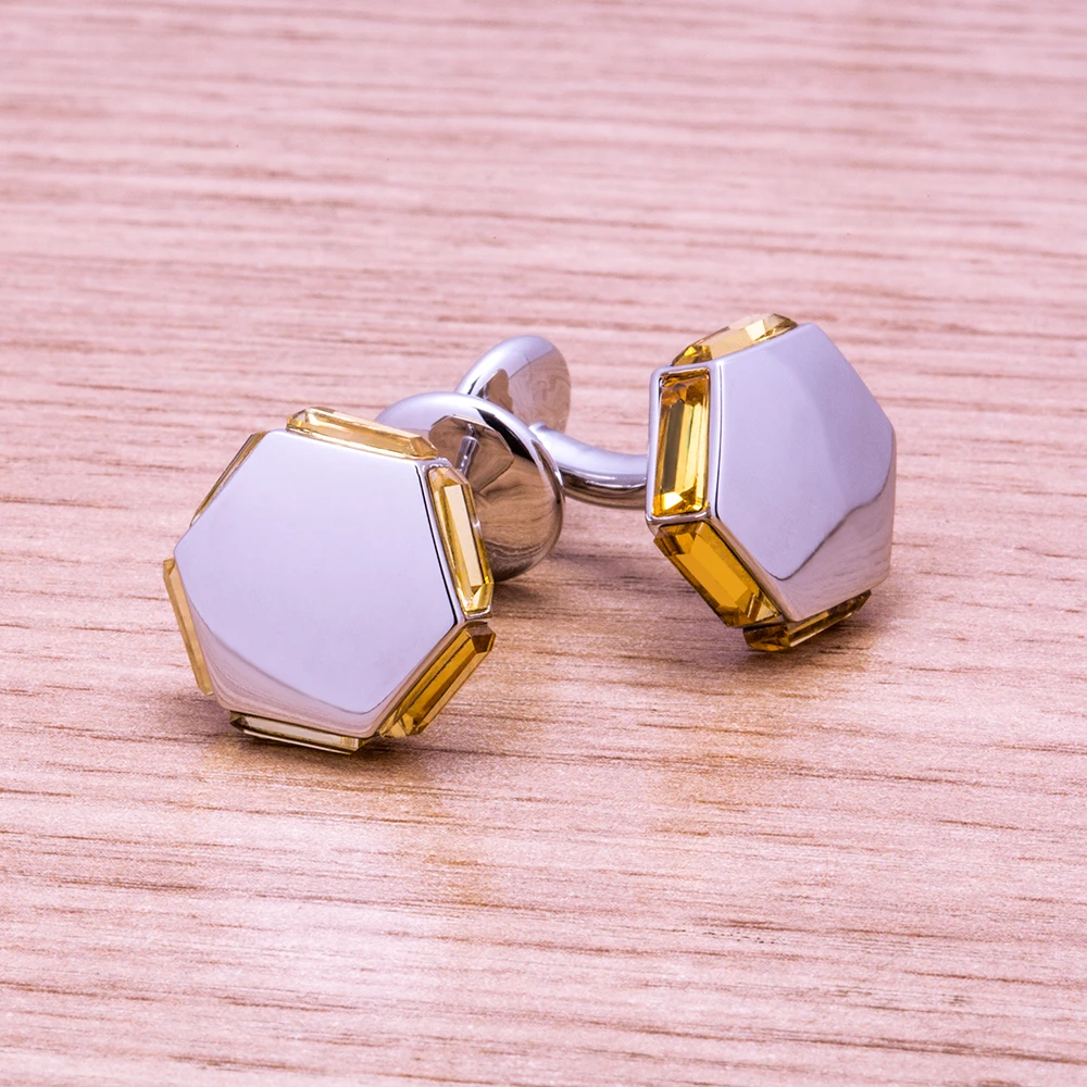 KFLK jewelry fashion brand of shirts cufflinks yellow crystal cufflinks luxury wedding button male high quality guests