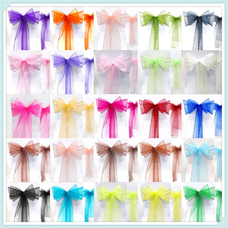 FEDEX Free Shipping 100 ORGANZA SASH CHAIR COVER BOWS FOR WEDDING PARTY QUALITY SOFT SASHES BOW CC-101