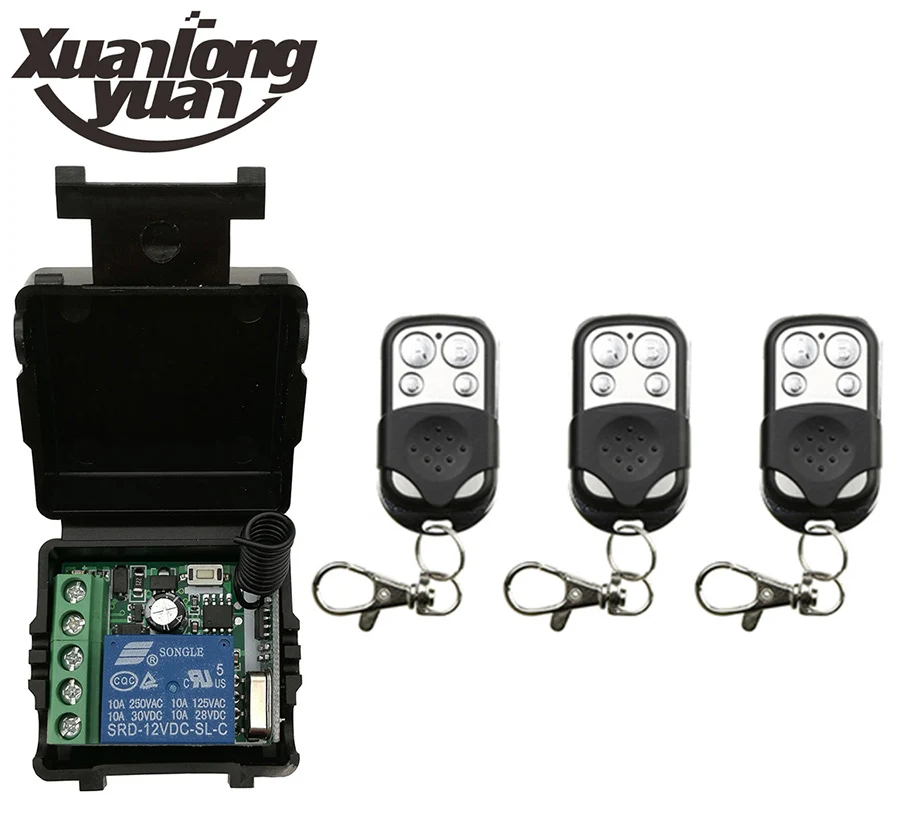 Xuanlongyuan DC12V 1CH sistema interruptor de controle remoto sem fio mini receptor + transmissor Da Porta Da Garagem/window/lâmpada/persianas