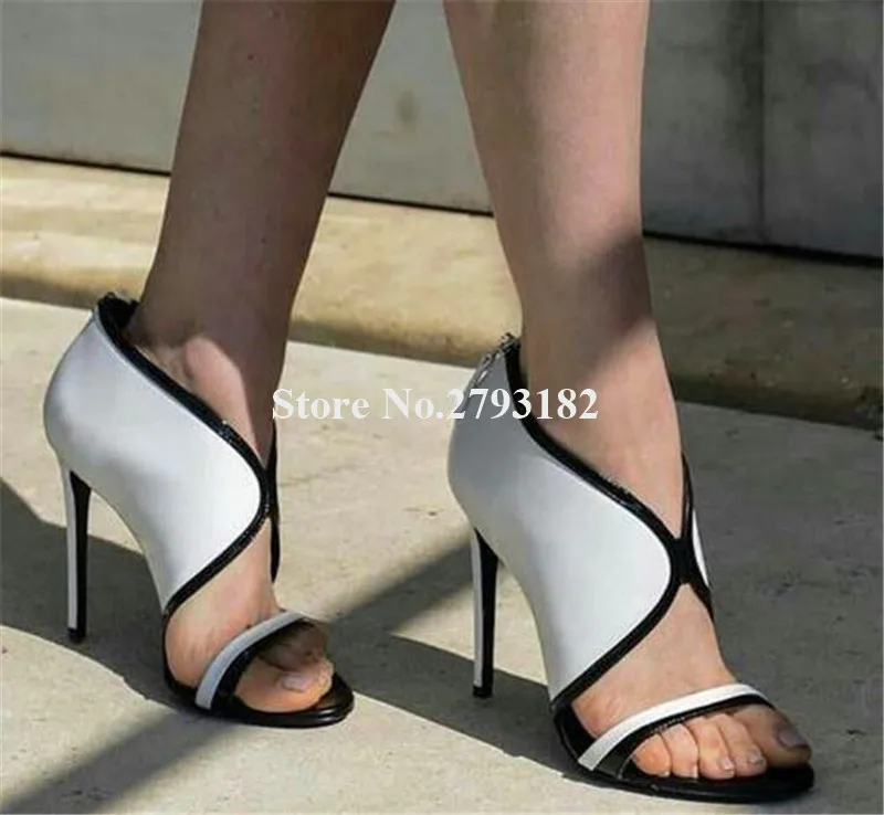 

New Fashion Women Open Toe White Stiletto Heel Gladiator Sandals Cut-out Back Zipper-up High Heel Sandals Dress Heels Shoes