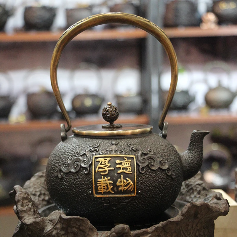 Beautiful 4-style Plant Pattern Uncoated Cast Iron Handicrafts Teapot Kung Fu Tea Set Special Decoration