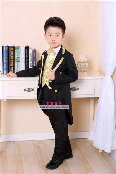 Vestido Formal de esmoquin para niño, traje de actuación de Piano, trajes de boda de cumpleaños de flores para niño, chaqueta de 5 piezas + chaleco + camisa + pantalón + corbata