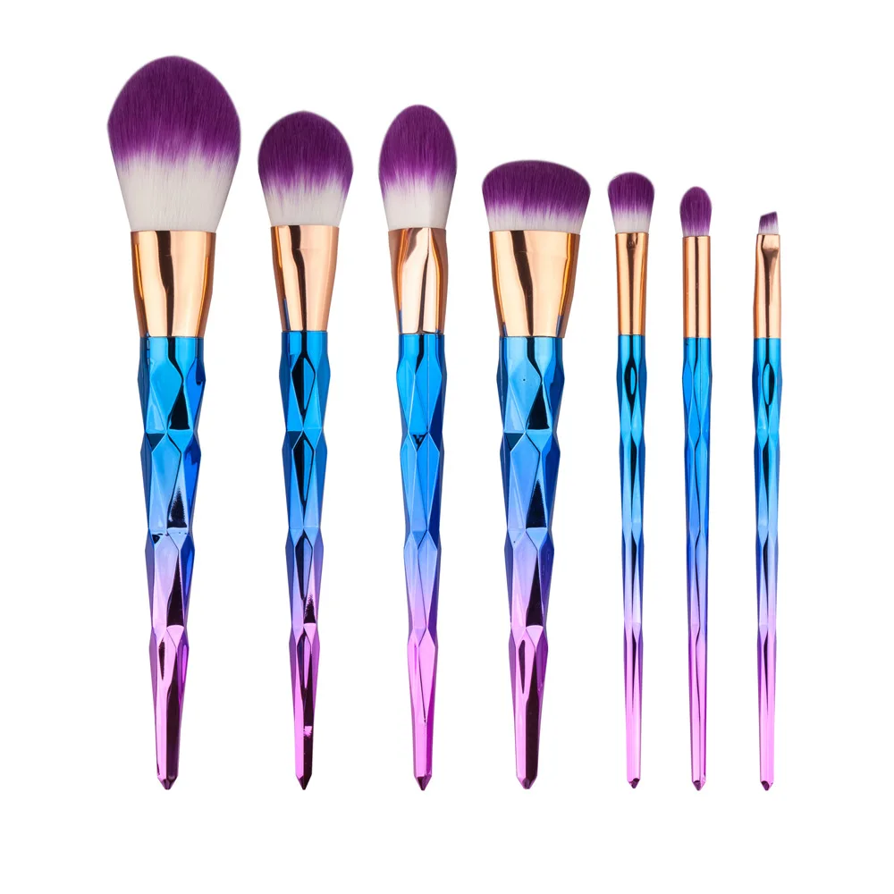 7 Pcs Diamond Shape Rainbow Hair Makeup Brushes Set Dazzle Glitter Blending Make up Brushes Cosmetic Foundation Brush Kit