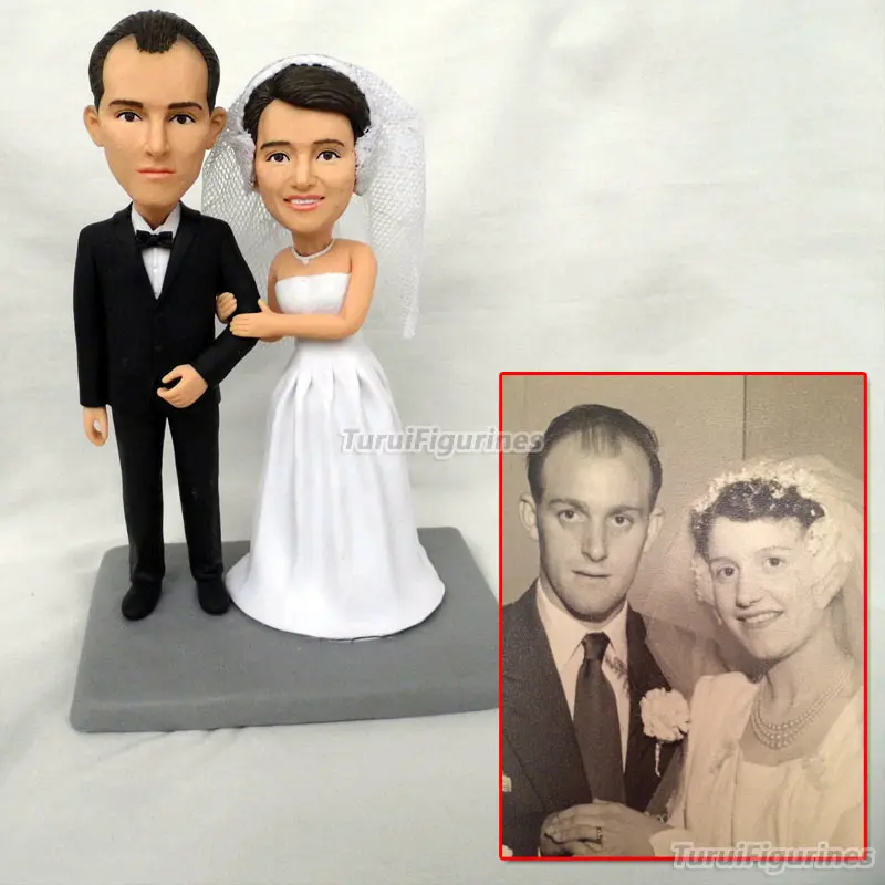 

custom wedding cake topper bobblehead figurines from your photos real human people face figurine sculpture mini statuette dolls