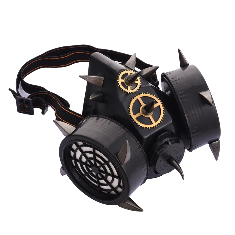 Steampunk Black Devil Horns Spikes Mask Respirator Goth Cosplay Rivets Masks Party Halloween Accessories Punk