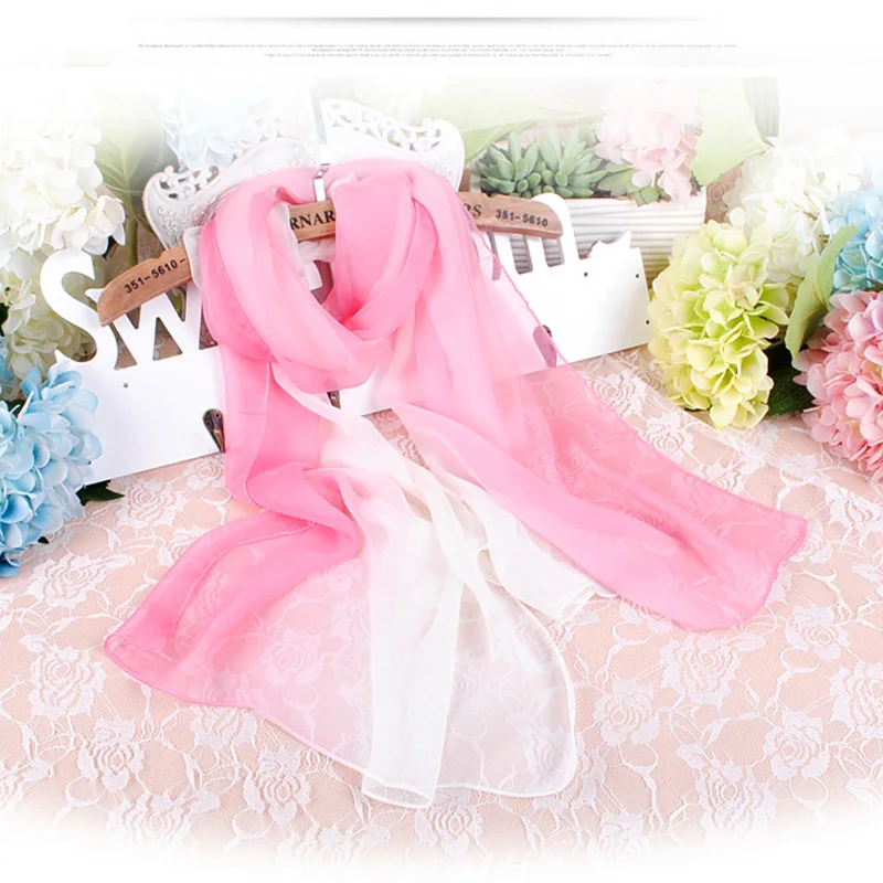 New Arrival Silk Gradient Color Beach Scarf For Women Muslim Hijab  Bandana Chiffon Georgette Long Shawl Summer Sunscreen