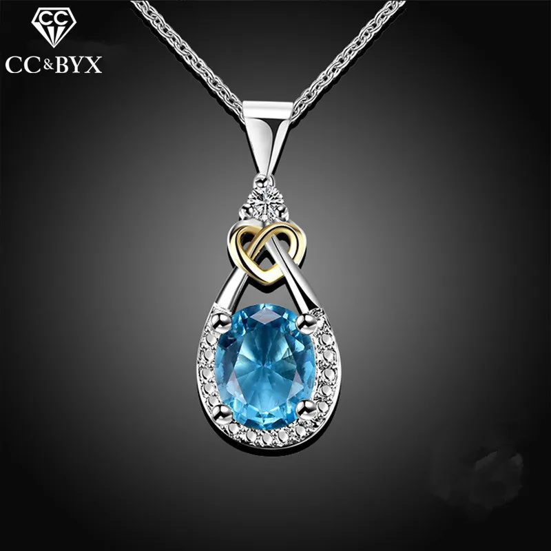

CC Necklace & Pendant Jewelry Water Drop Blue Stone CZ Engagement Wedding Necklaces for Party Women Accessories CCN101