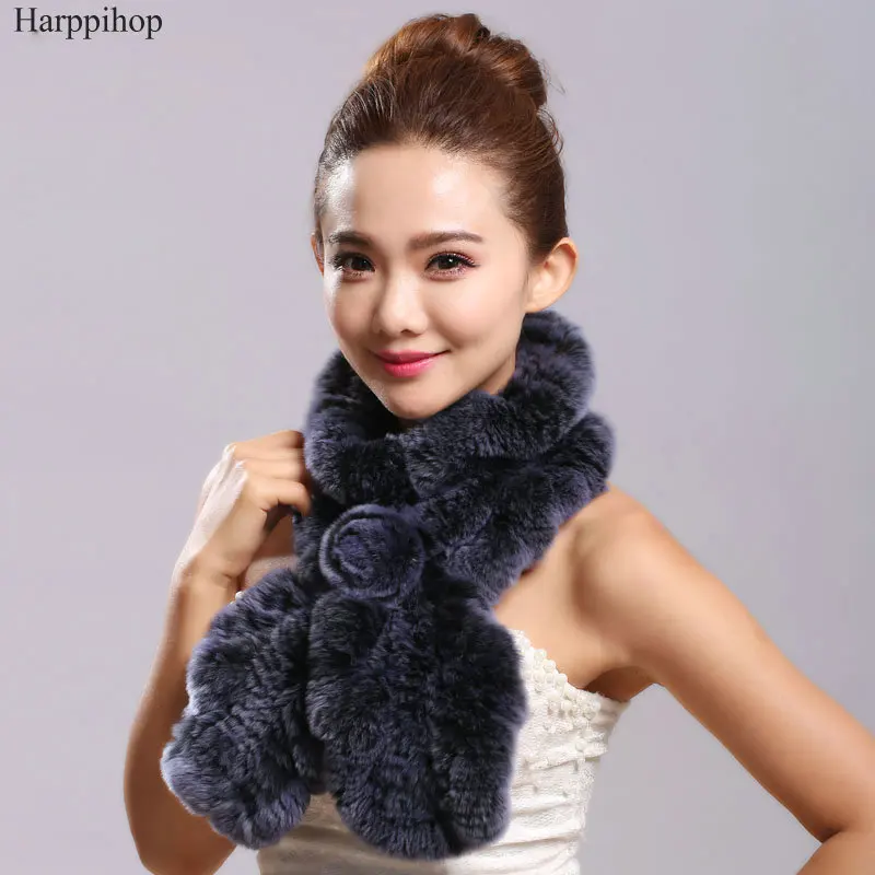 Women Scarf colorful Real Fur Elegant Girl Genuine Rex Rabbit Fur Brief Scarves Warm Fashion Russian Female Adult Winter Scarf