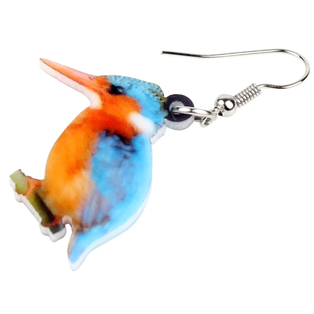 WEVENI Acrylic Cute Malachite Kingfisher Bird Earrings New Long Dangle Drop Trendy Animal Jewelry For Women Girls Female Gift