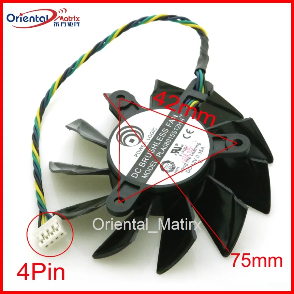 Free Shipping PLA08015S12HH 12V 0.35A 75mm 42x42x42mm VGA Fan For MSI R7750 R7770 Graphics Card Cooling Fan 4Pin 4Wire