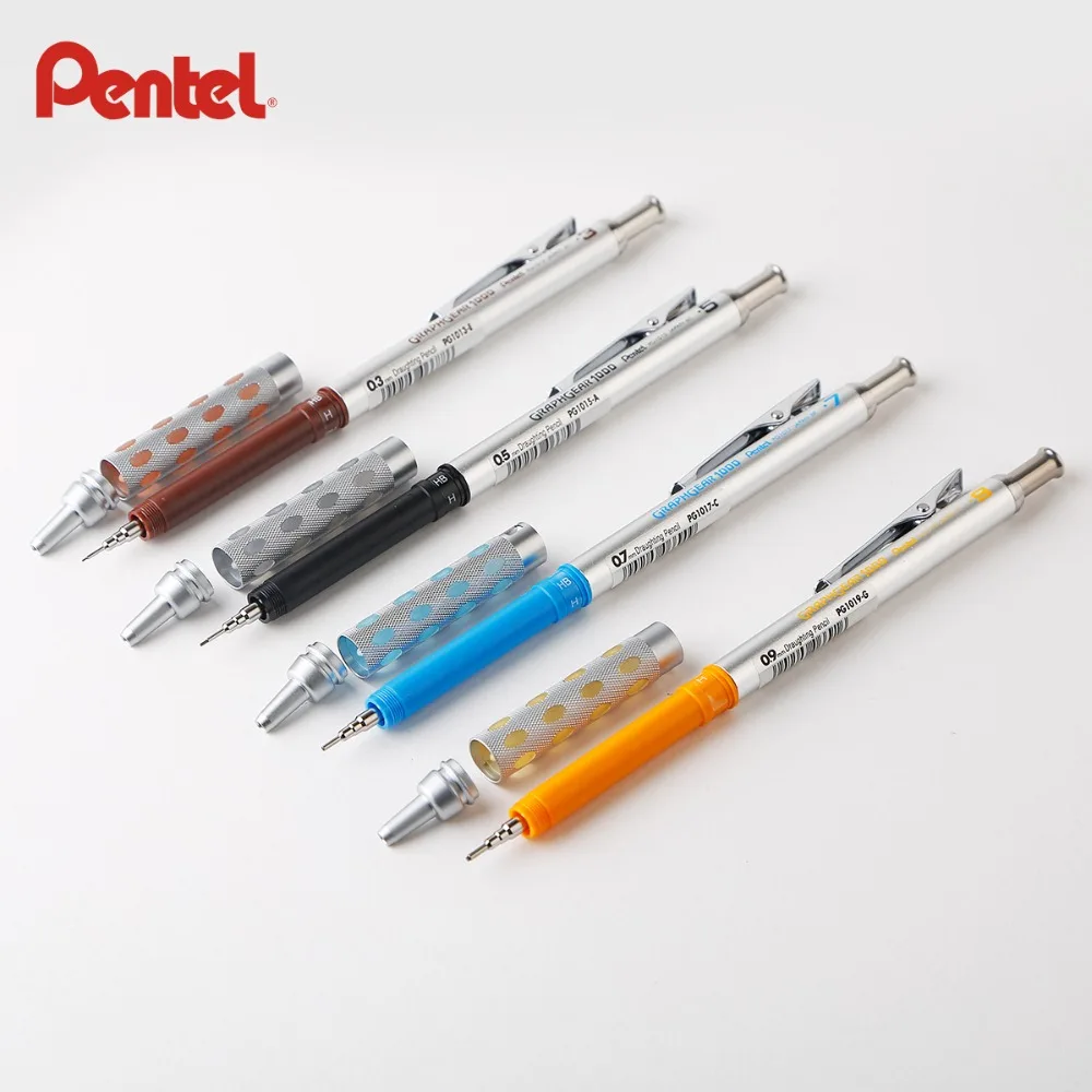 Pentel Graph Gear 1000 mechaniczny Drafting ołówek z gumką metalowy korpus 1 szt. Ołówek automatyczny japoński 0.5mm 0.3mm 0.7 0.9mm