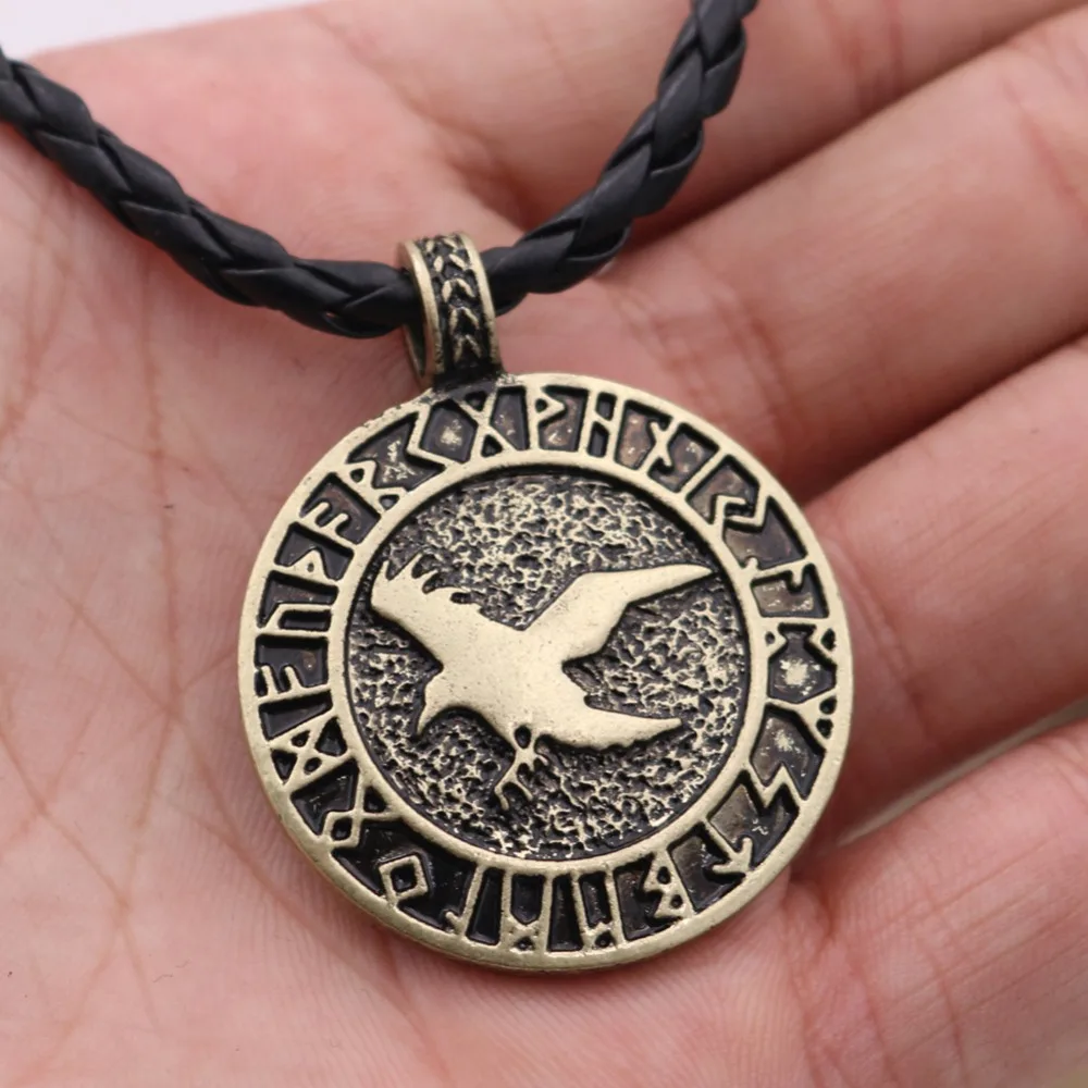 Free ship Norse Viking Odin Raven pendant Necklace Crow Runes Vintage Eagle Slavic Amulets Talismans Vikings Jewelry Men Wicca image 2