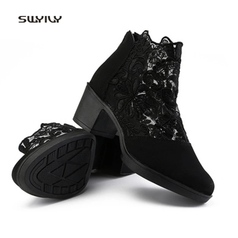 SWYIVY 41 Plus Größe Tanz Schuhe Frau Block Heels Pumps Schwarz Sexy Spitze Sport Schuh Für Frau 2019 Herbst Weibliche dance Heels