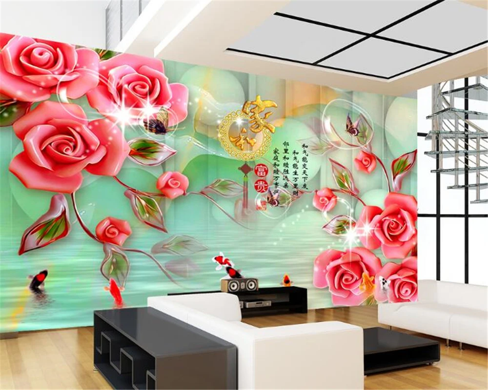 

beibehang Custom high fresco wall paper house and wealthy reliefs rose fashion background wall murals wallpaper papel de parede