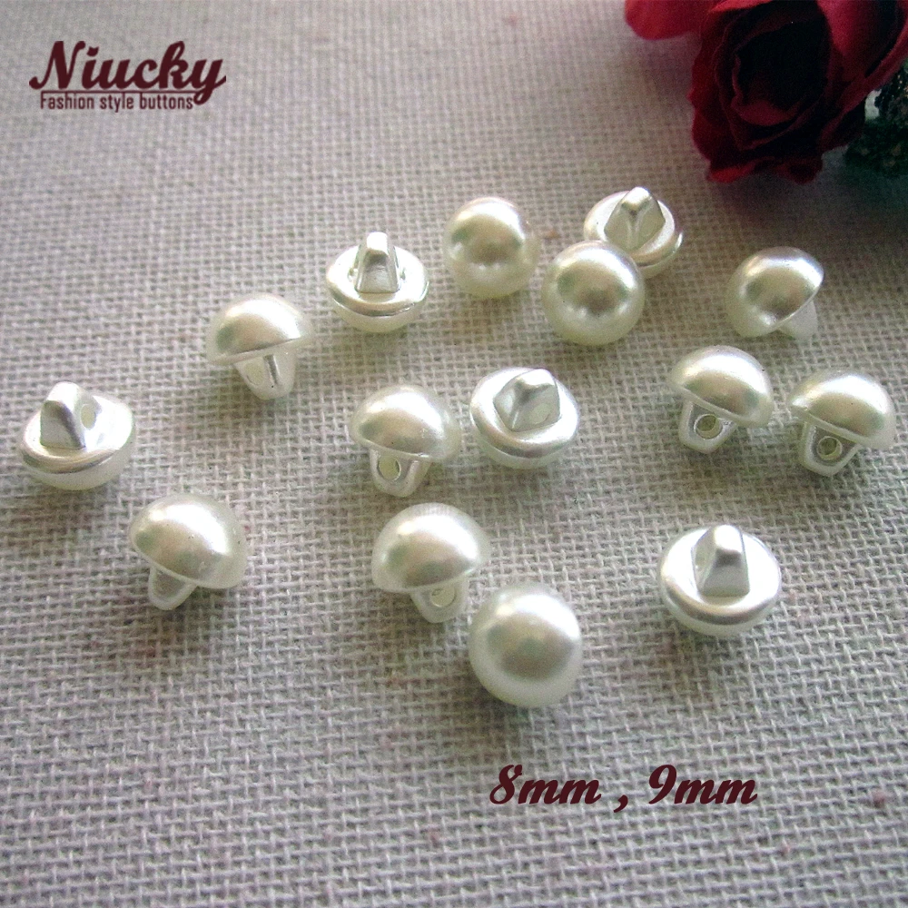 Niucky-Shank Mini Imitation Pearl Buttons for Clothing, Wedding Dress Sewing, Decorative Materials, 8mm, 9mm, P0301-010