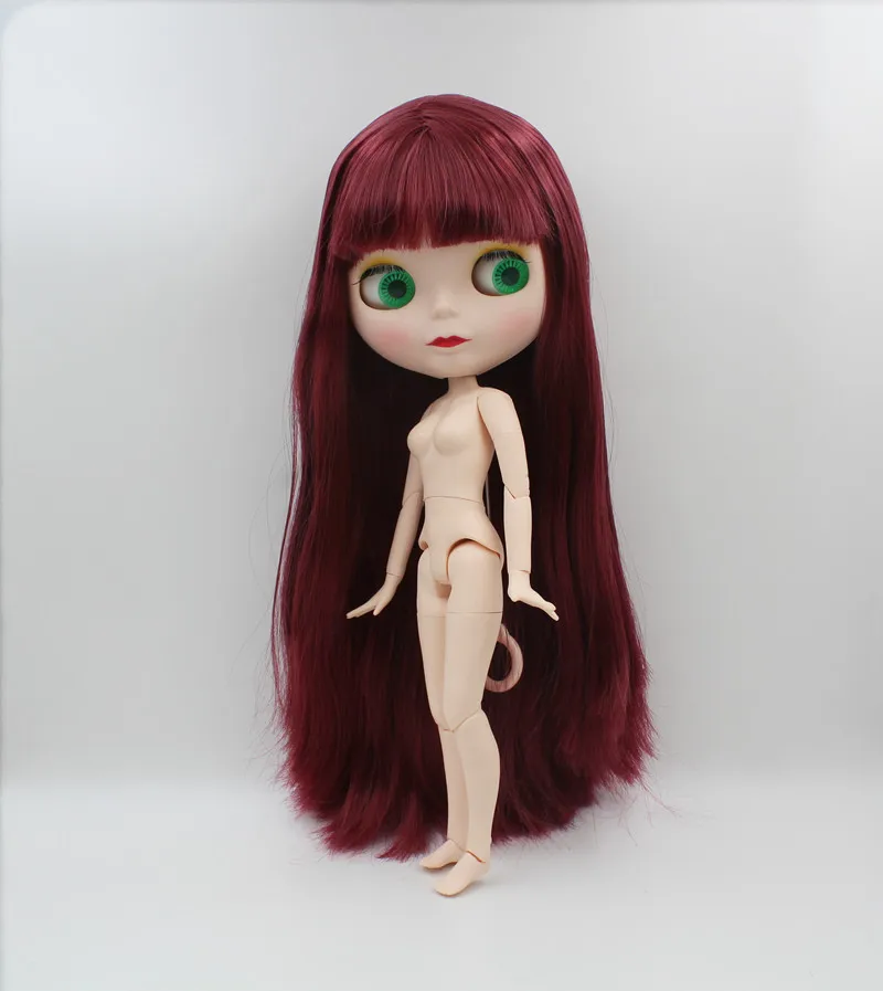 

Blygirl,It has straight,Blyth doll,wine-red bangs, 1/6 nude dolls, 19 joints, and a new face shell doll that can make up for her