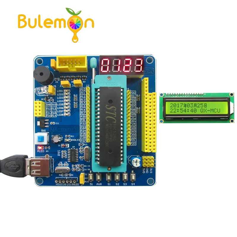 Placa de sistema MCU 51/AVR, placa de desarrollo MCU 51, tabla de aprendizaje MCU con LCD