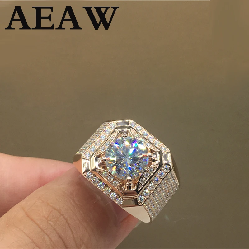 Imagem -02 - Redonda Moissanite Anel para Homem 100 Ouro Real Anel de Casamento Anel de Noivado 2ct Cor d 18k Au750 Qualidade Superior Forma