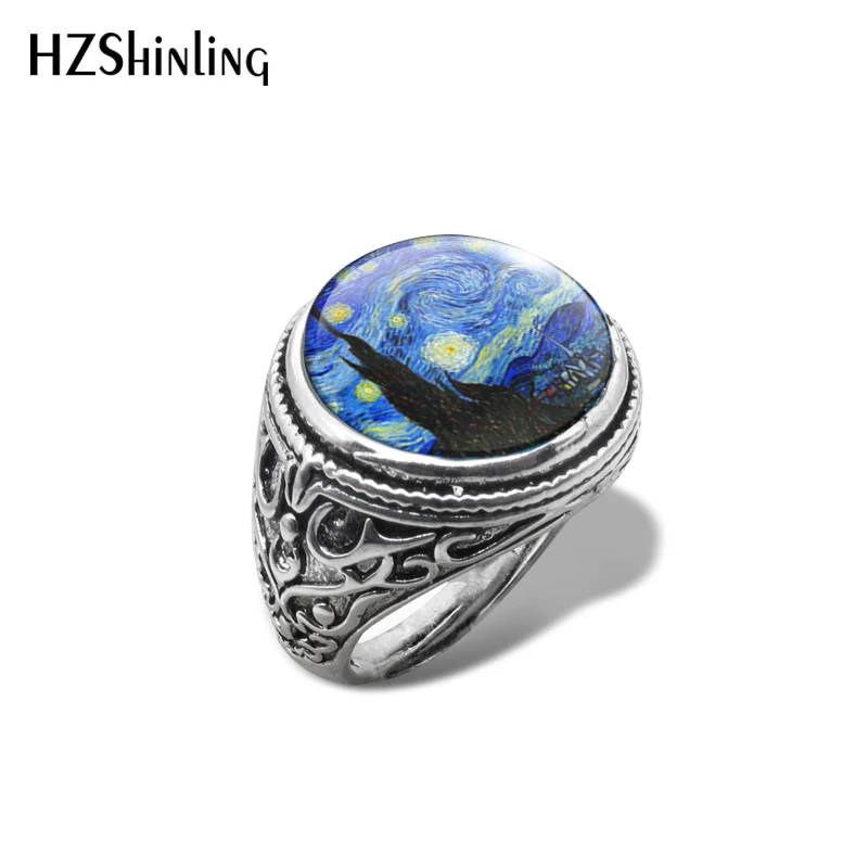 2019 New The Starry Night By Van Gogh Vintage Ring Art Painting Rings Handmade Jewelry Glass Dome Jewelry